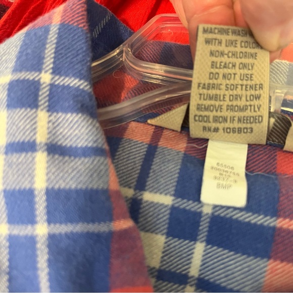 Duluth Trading plaid flannel tunic shirt in muted blue/wht/pink-Woman’s XL - Picture 9 of 11